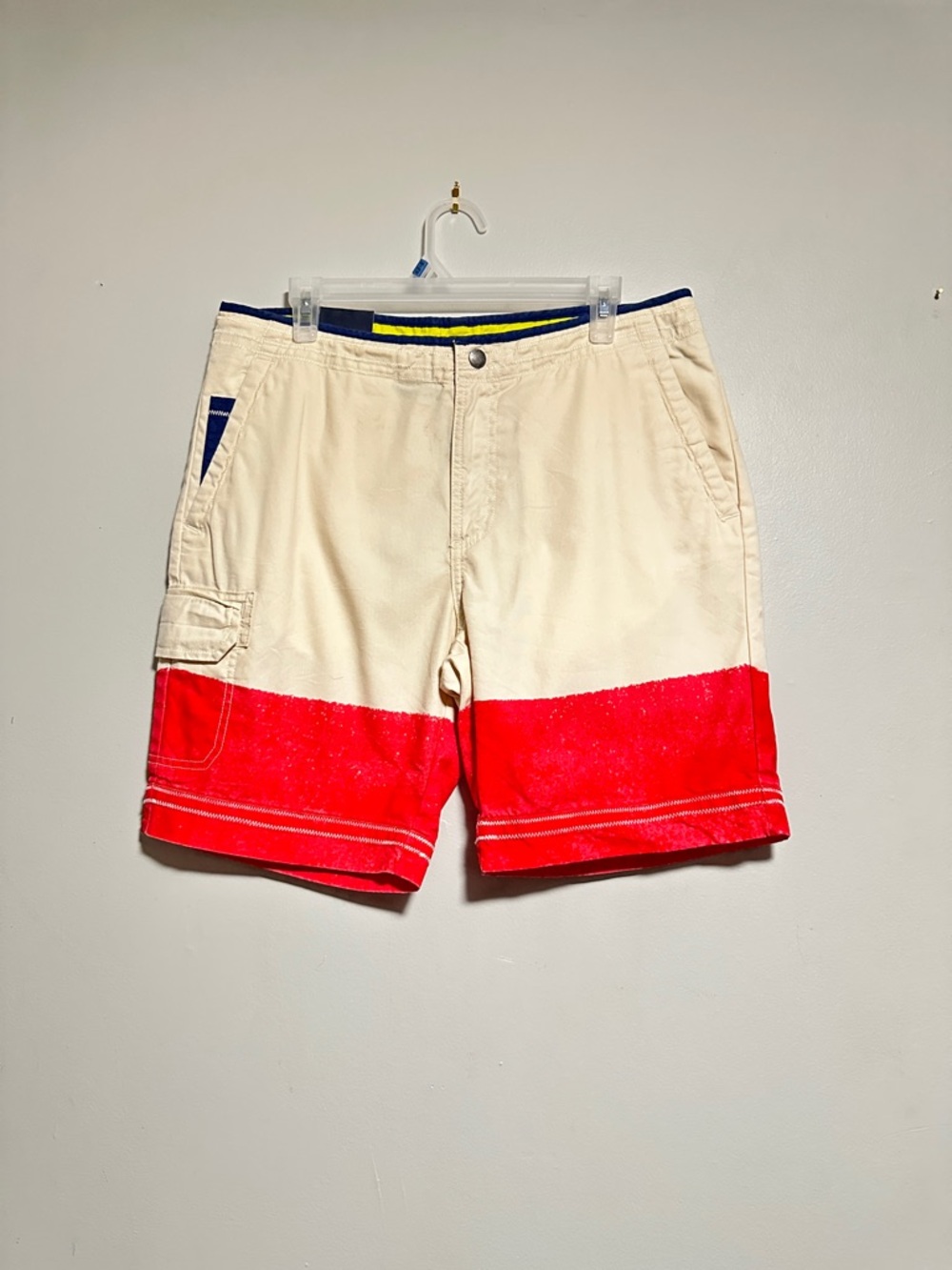 Tommy Hilfiger Cream Cargo Shorts with Yellow Waist Accent